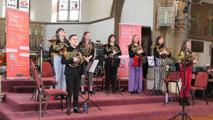 Cor8 taking a bow at Chiswick Brass Festival in 2025