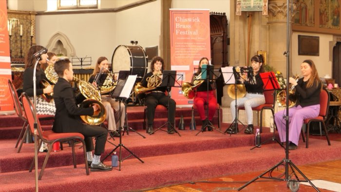 The Cor8 horn octet performing at Chiswick Brass Festival
